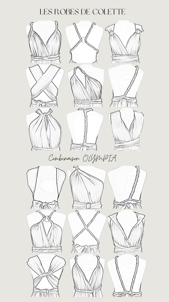 Image avec explications de comment nouée la combinaison dans plusieurs positions